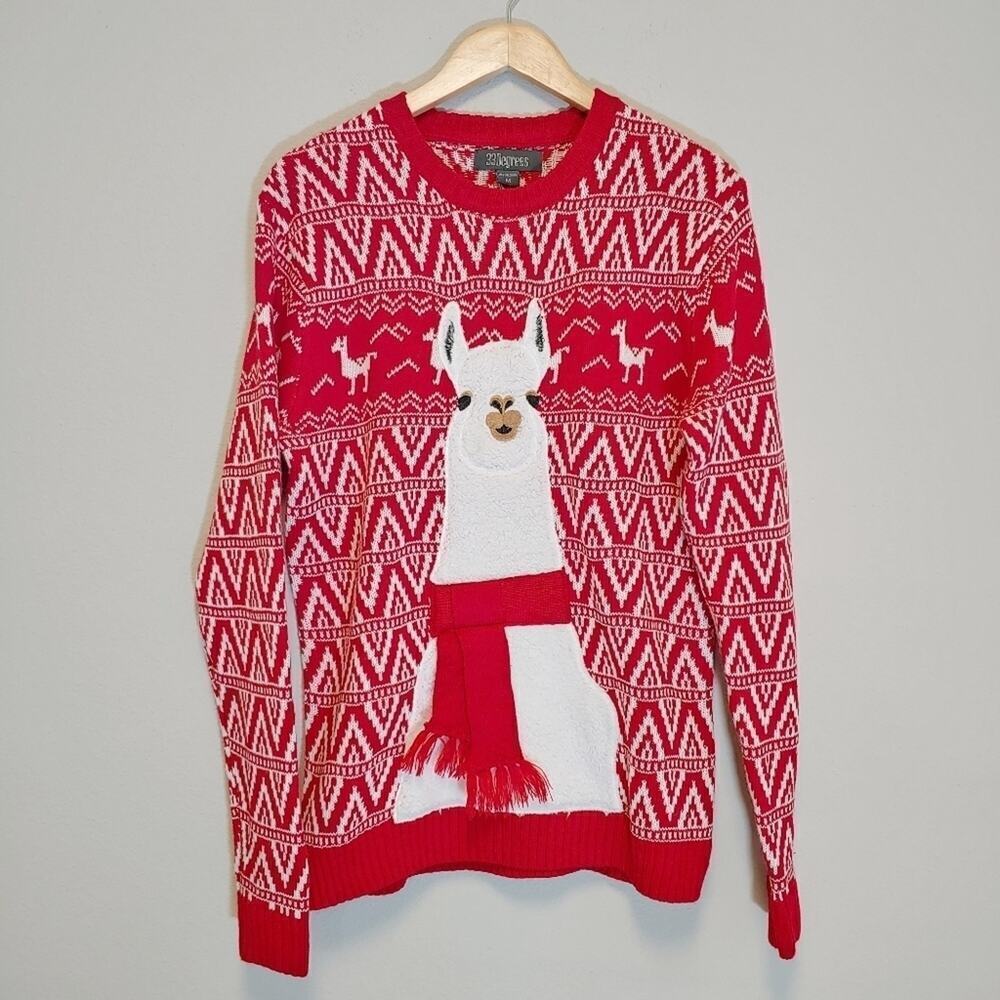 33 Degrees Christmas Sweater Llama With Scarf Fringe Sz M